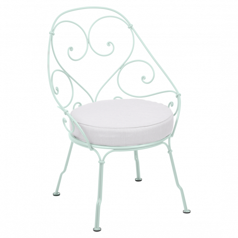 Fauteuil CABRIOLET de Fermob, Coussin Blanc grisé, Menthe glaciale