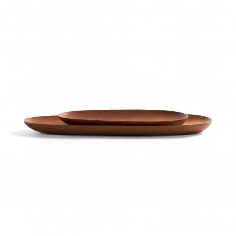 Set de 2 plats ovales THIN d'Ethnicraft, bois massif teinté brun foncé, 3 modèles