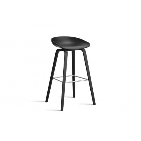Tabouret AAS32 HIGH, H. assise 75 cm, Pieds en chêne noir, Repose-pieds inox, Coque black 2.0