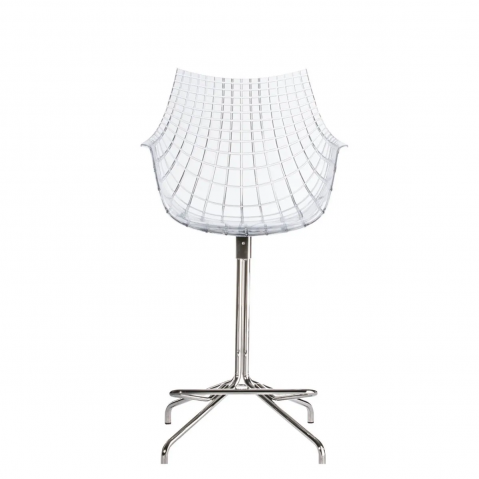 Tabouret haut pivotant MERIDIANA de Driade, Pied chrome, Assise transparente