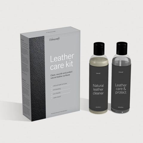 Kit d'entretien du cuir, de Ethnicraft, 1x250ml nettoyant cuir + éponges et chiffon, 1x250ml pour l'entretien et la protection du cuir