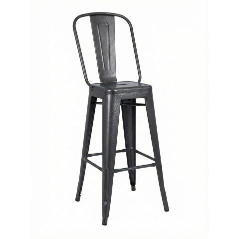 Tabouret haut grand dossier HGD, H.60 cm, Finition mat texturé, Gris martelé