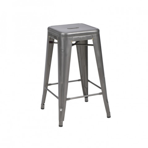 Tabouret haut H.70 de Tolix acier brut verni brillant